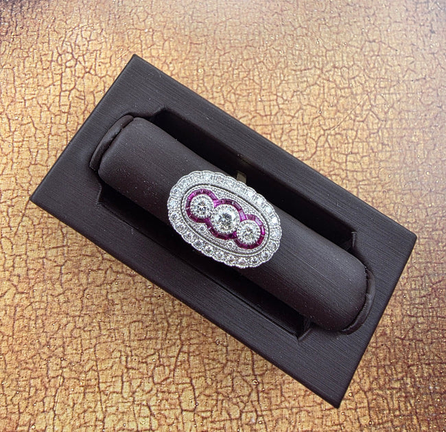 Art Deco with a Touch Edwardian Influence Ruby and Diamond Ring in 14K