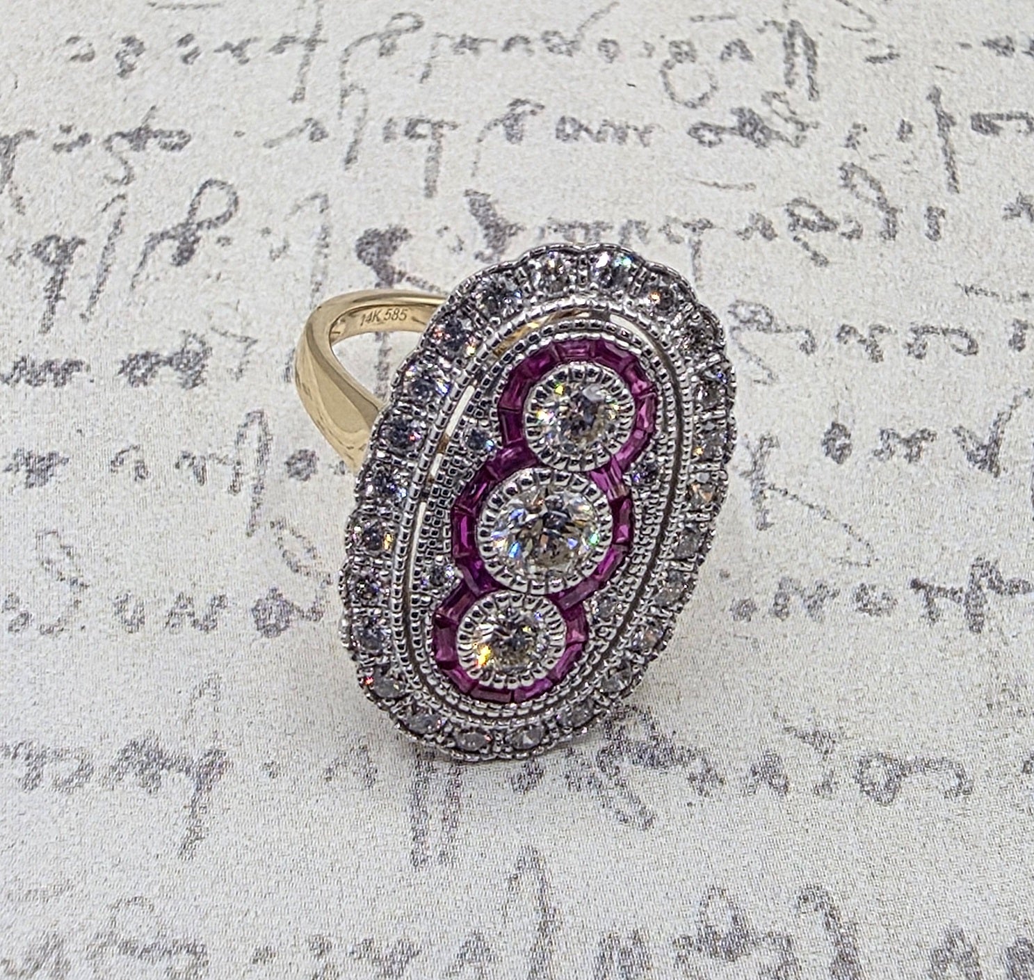 Art Deco with a Touch Edwardian Influence Ruby and Diamond Ring in 14K