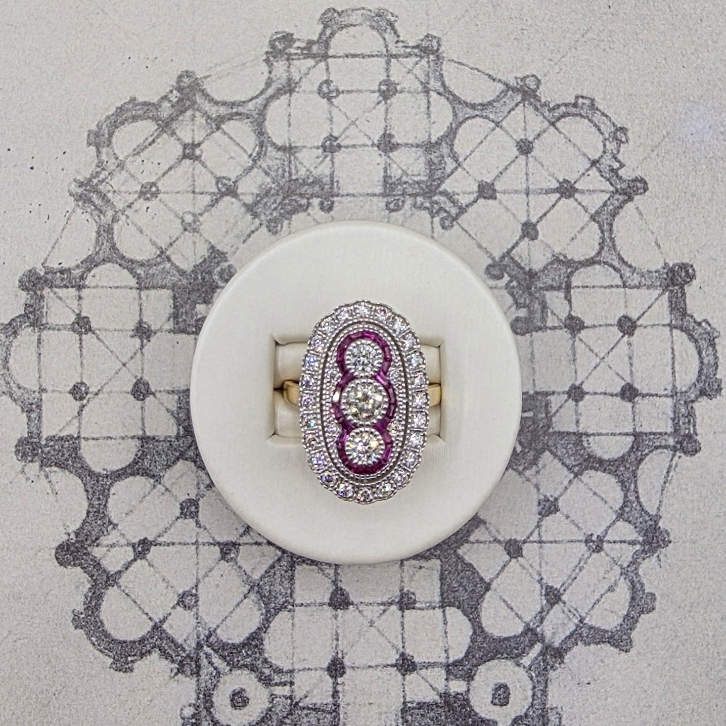 Art Deco with a Touch Edwardian Influence Ruby and Diamond Ring in 14K