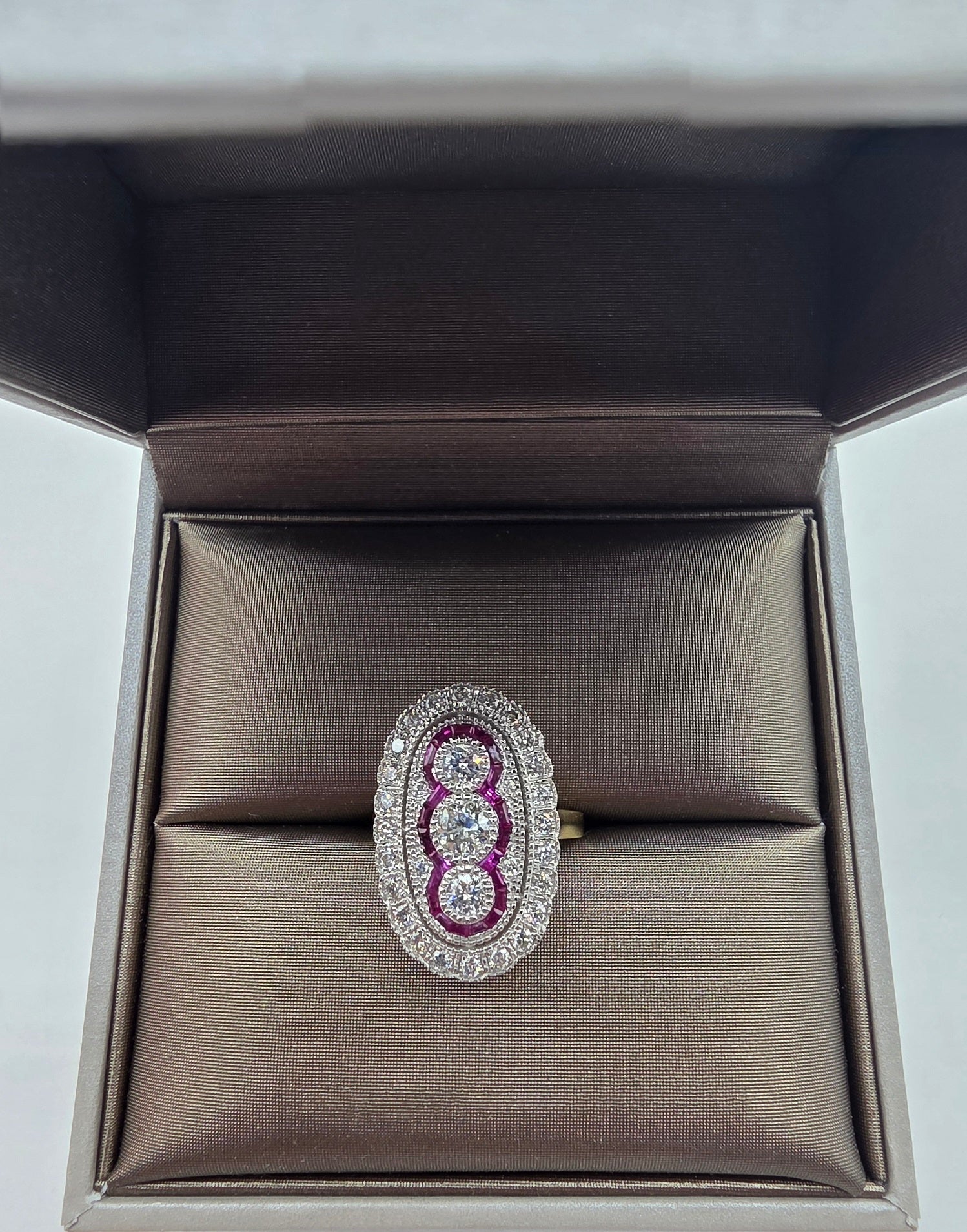 Art Deco with a Touch Edwardian Influence Ruby and Diamond Ring in 14K