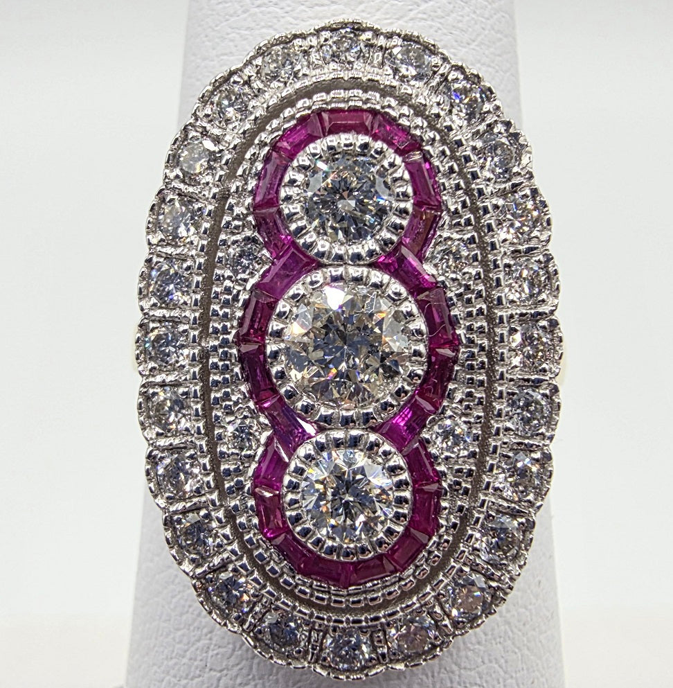 Art Deco with a Touch Edwardian Influence Ruby and Diamond Ring in 14K