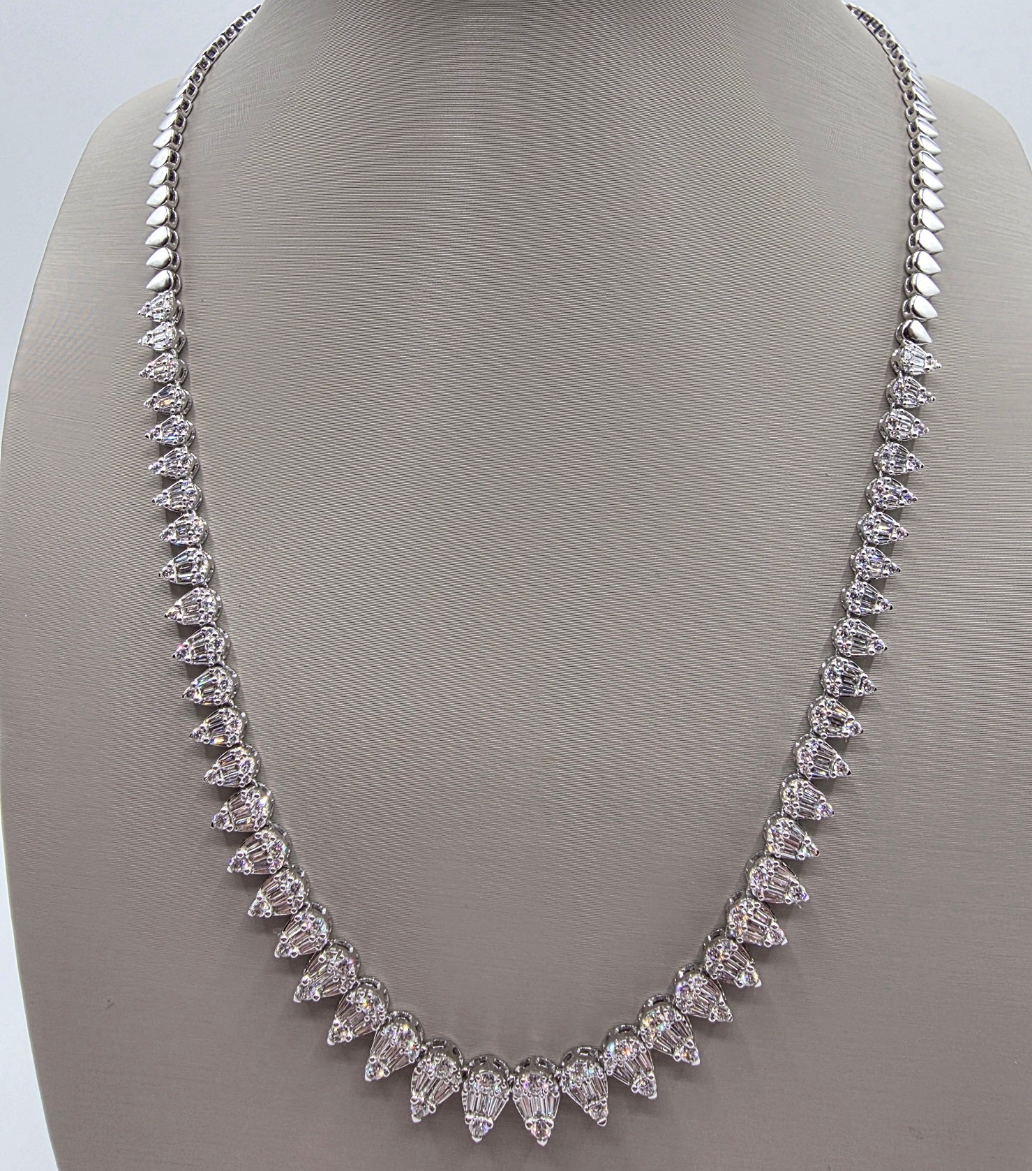 Exceptional Quality Pear-Shape Graduated Diamond Tennis Necklace in 14K