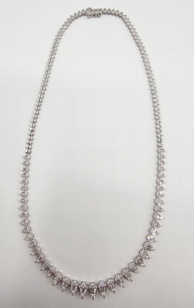 Exceptional Quality Pear-Shape Graduated Diamond Tennis Necklace in 14K