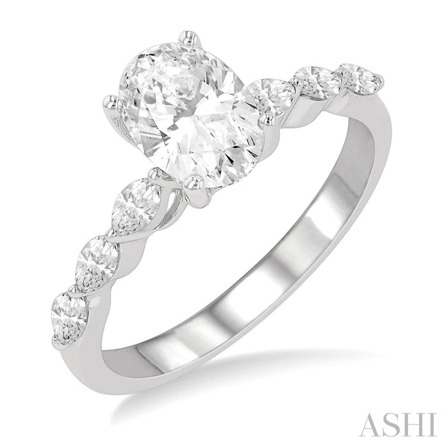 Elegant and Dainty Oval and Marquise Diamond Engagement Ring in 14K Gold | Gemma's Jewelers