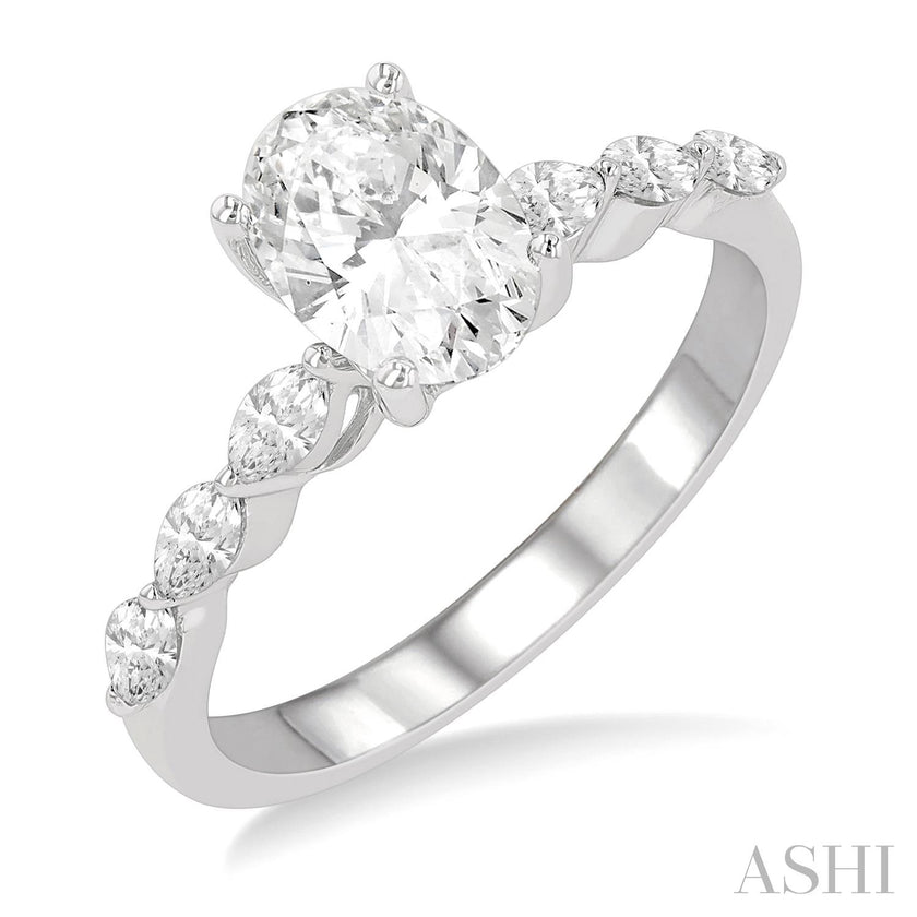 Elegant and Dainty Oval and Marquise Diamond Engagement Ring in 14K Gold | Gemma's Jewelers