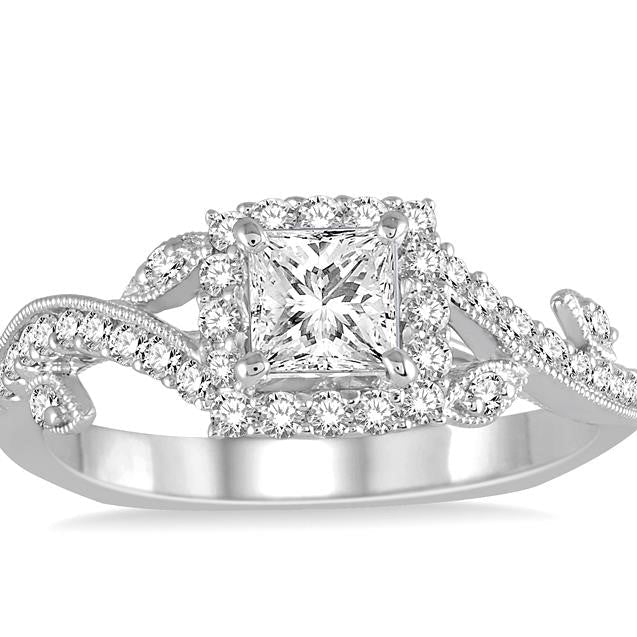 Princess Cut Vintage Floral Inspired Engagement Ring