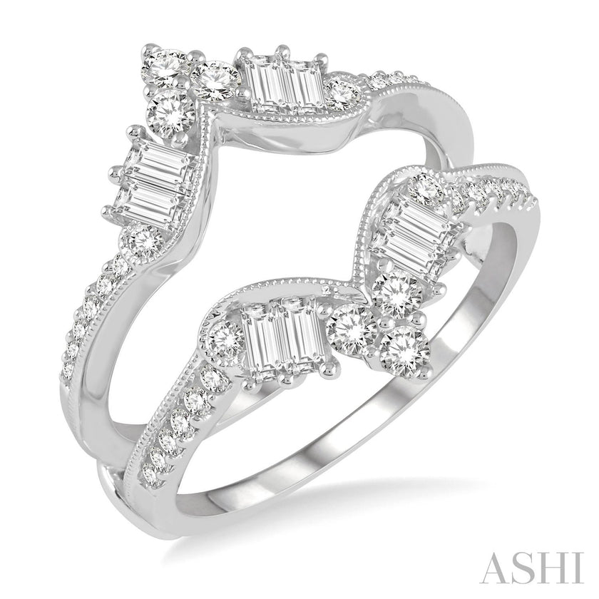 Vintage Inspired Chevron Baguette Diamond Insert Ring 0.75ctw Natural Diamonds 