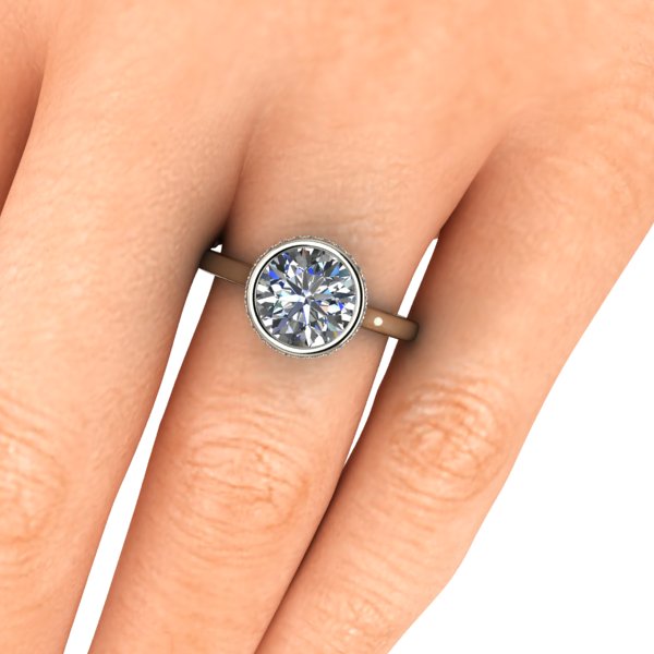 2 Carat Bezel Engagement Ring with Hidden Halo