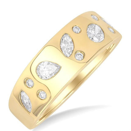 1/2 ctw Scatter Mixed Diamond Cut Bold Gold Fashion Band in 14K Yellow Gold