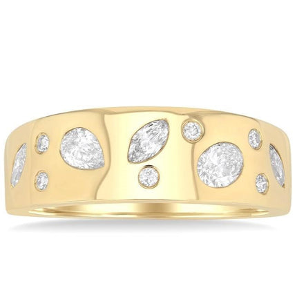 1/2 ctw Scatter Mixed Diamond Cut Bold Gold Fashion Band in 14K Yellow Gold