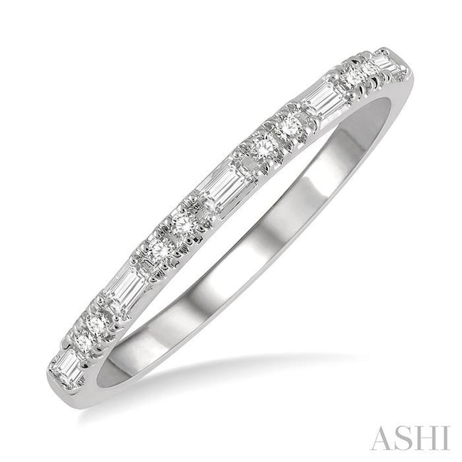 Exquisite 1/6ct Baguette and Diamond Stack Band in 14K White Gold