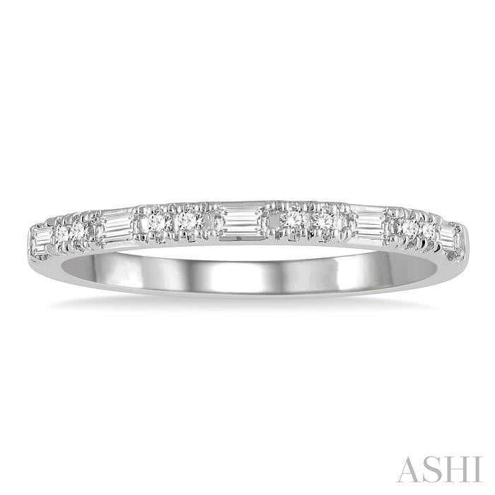 Exquisite 1/6ct Baguette and Diamond Stack Band in 14K White Gold