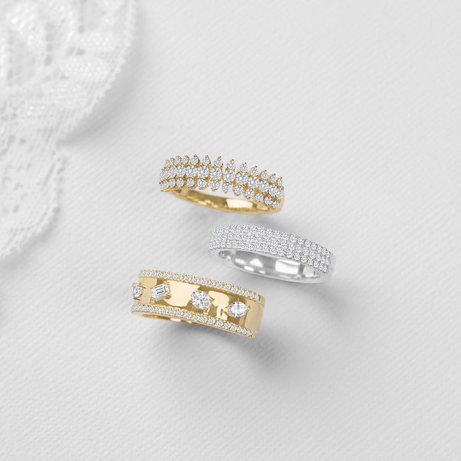 Gorgeous Triple Row Graduated Diamond Band in 14K Gold