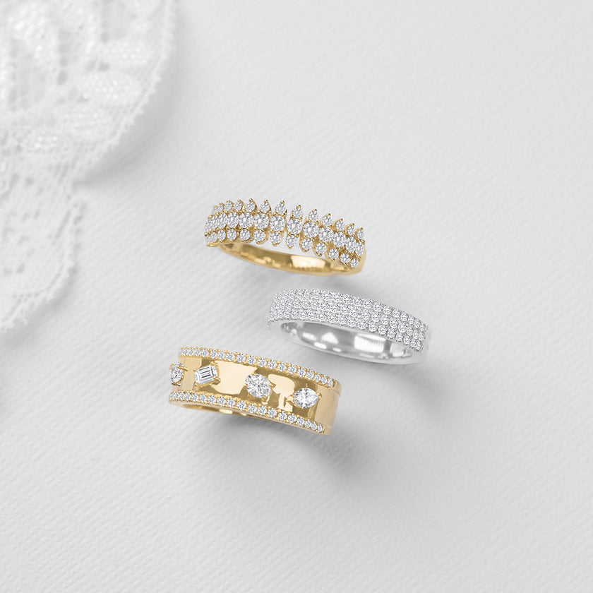 Gorgeous Triple Row Graduated Diamond Band in 14K Gold