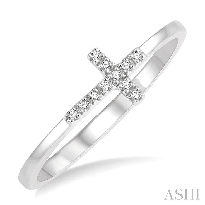 Charming 1/20ct Cross Diamond Ladies Ring in 10K White Gold