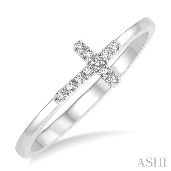 Charming 1/20ct Cross Diamond Ladies Ring in 10K White Gold
