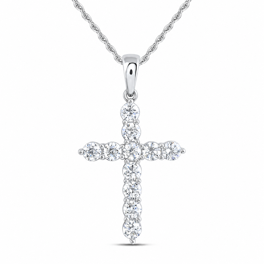 1.00 CTW Certified Lab-Grown Diamond Cross Pendant in Sterling Silver