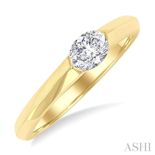 1/3ct East-West Set Oval Diamond Solitaire Fashion Ring in 14K Yellow Gold