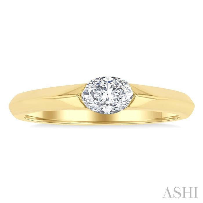 1/3ct East-West Set Oval Diamond Solitaire Fashion Ring in 14K Yellow Gold