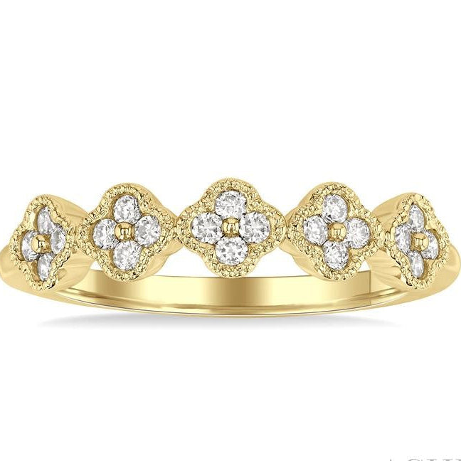 1/4 Ctw Clover Motif Round Cut Diamond Fashion Ring in 14K Yellow Gold