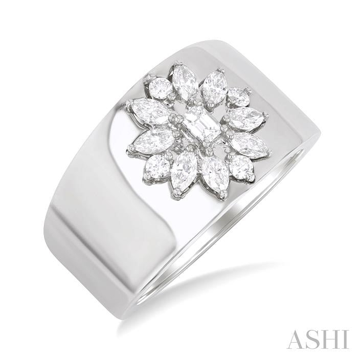 Floral Mixed Shape Diamond Wide Band