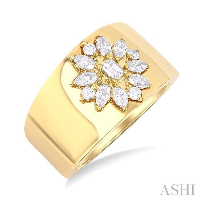 Floral Mixed Shape Diamond Wide Band