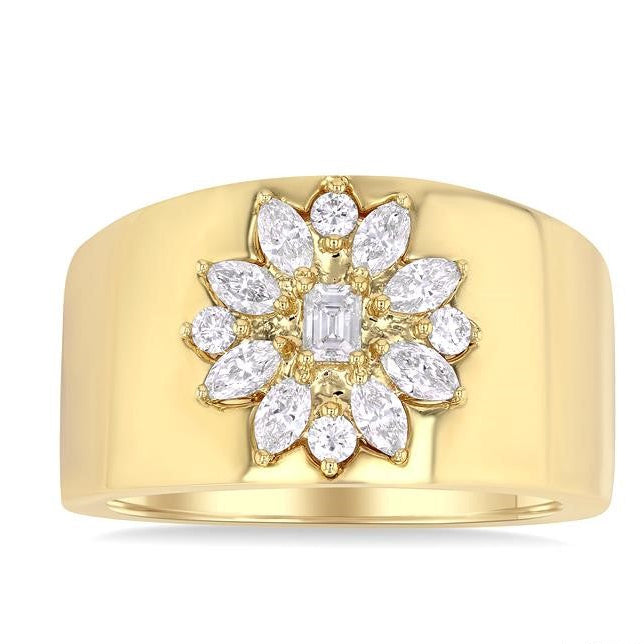 Floral Mixed Shape Diamond Wide Band