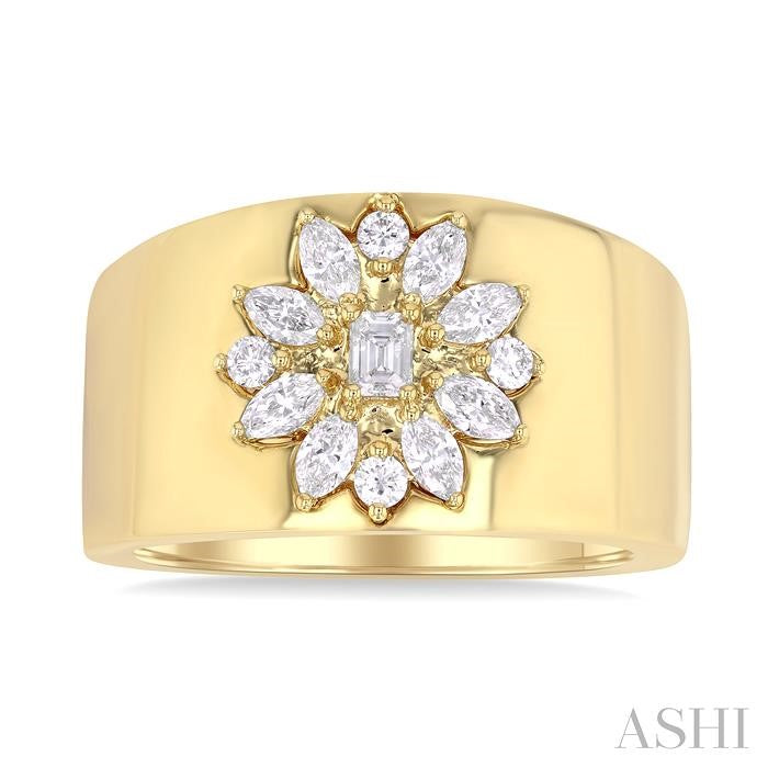 Floral Mixed Shape Diamond Wide Band