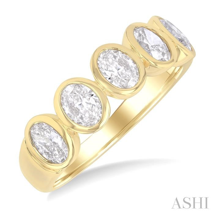 5 Stone Oval Shape Bezel Set Diamond Band 1.50 Carats