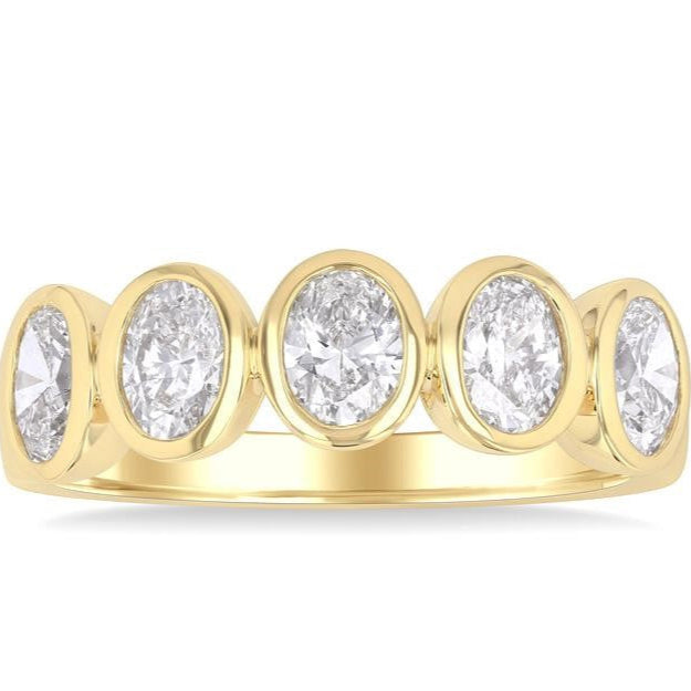 5 Stone Oval Shape Bezel Set Diamond Band 1.50 Carats