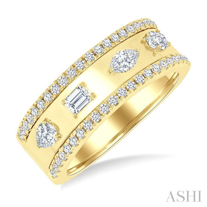 5/8 Carat Mixed Shape Cut Diamond Fashion Wide Band in 14K Yellow Gold