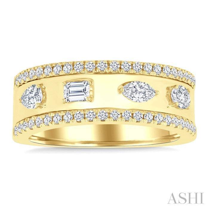 5/8 Carat Mixed Shape Cut Diamond Fashion Wide Band in 14K Yellow Gold