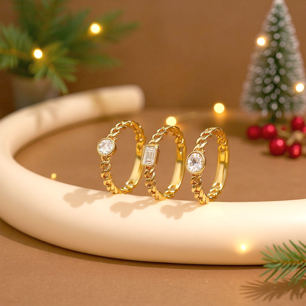 Emerald Shape Bezel Curb Diamond Fashion Ring