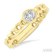 Oval Shape Bezel Curb Link Diamond Fashion Ring