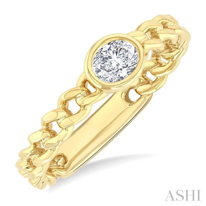 Oval Shape Bezel Curb Link Diamond Fashion Ring