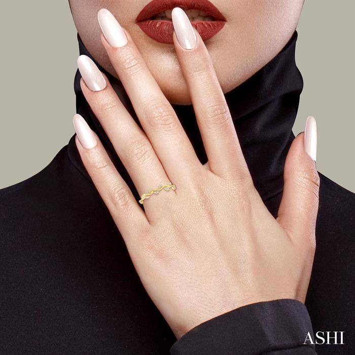 Dainty Design 1/10ct Diamond Leaf Stackable Band in 10K Yellow Gold