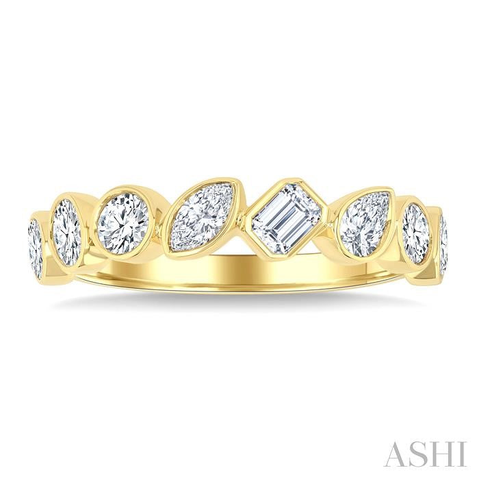 1 Carat Bezel Set Mixed Diamond Cut Fashion Band in 14K Yellow Gold