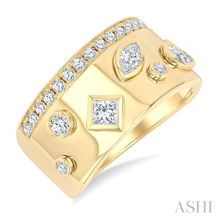 Mixed Shape Diamond Fashion Wide Band