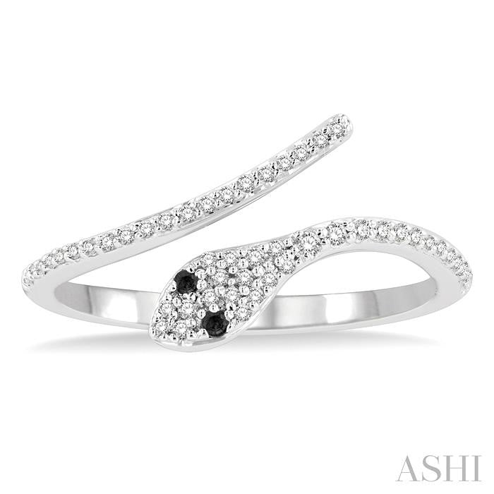 1/6 Ctw Serpent White & Black Round Cut Diamond Petite Open Fashion Ring in 10K White Gold