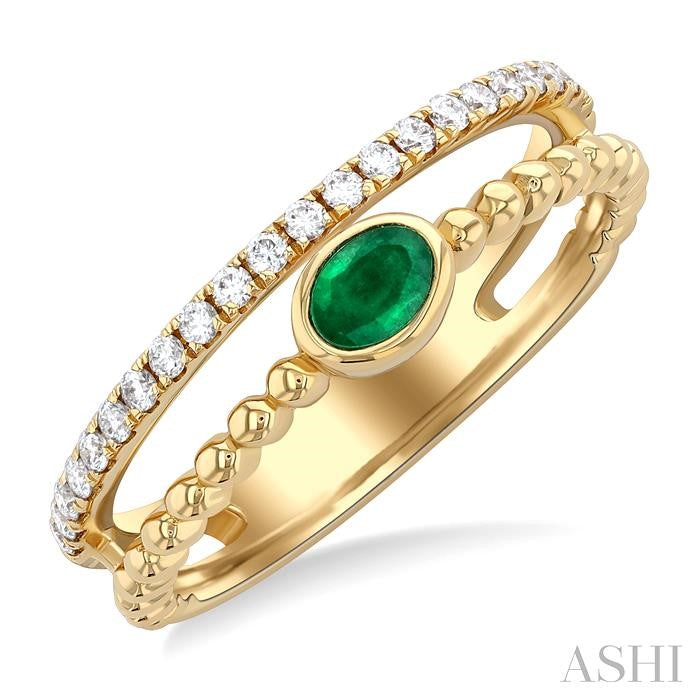 Striking Emerald and Diamond Fashion Split Ring in 10K Yellow Gold