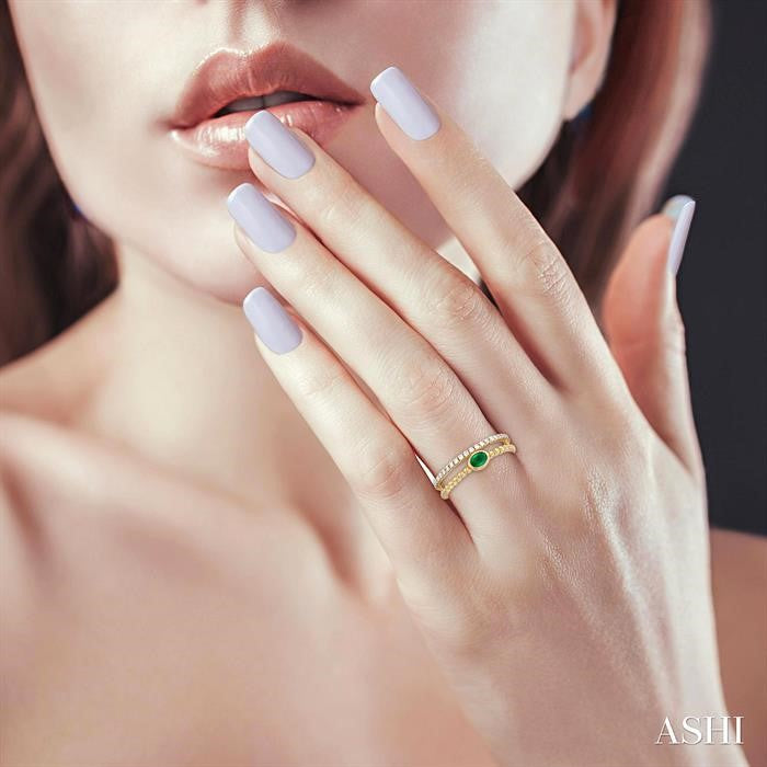 Striking Emerald and Diamond Fashion Split Ring in 10K Yellow Gold