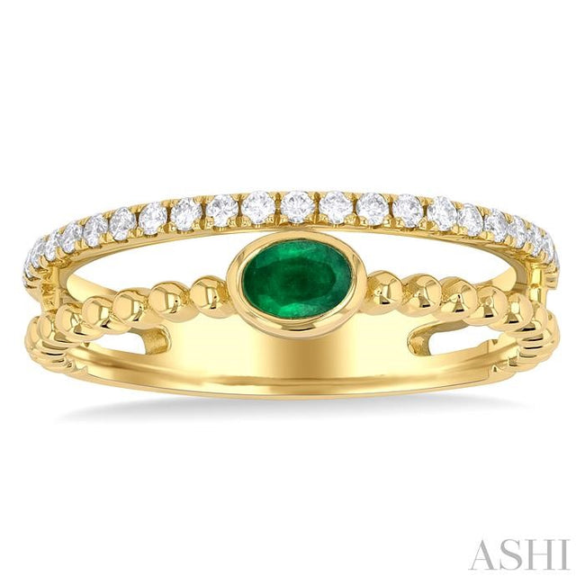 Striking Emerald and Diamond Fashion Split Ring in 10K Yellow Gold