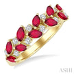 Wreath Design Marquise Ruby and Diamond Ring Band in 14K Yellow Gold
