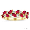 Wreath Design Marquise Ruby and Diamond Ring Band in 14K Yellow Gold