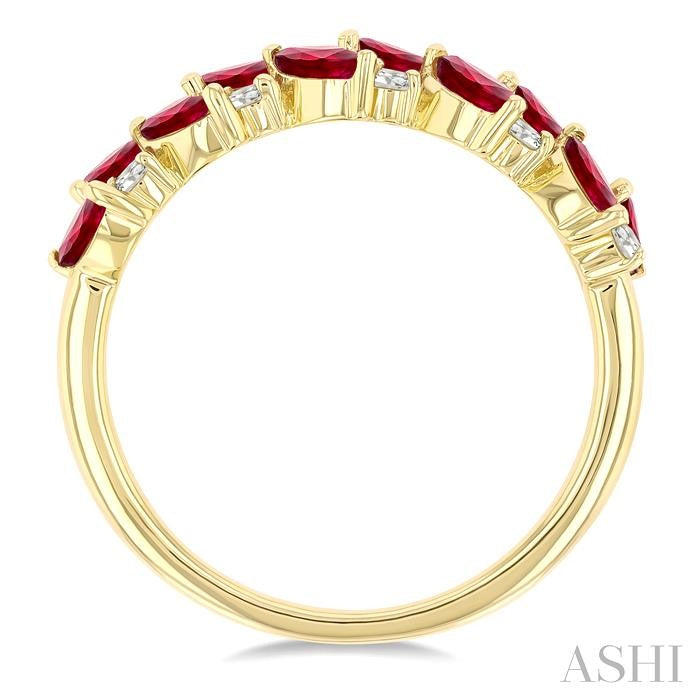 Wreath Design Marquise Ruby and Diamond Ring Band in 14K Yellow Gold