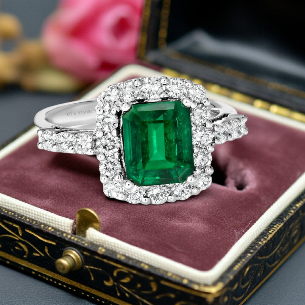 Couture LeVian Diamond & Costa Smeralda Emerald Ring in Platinum