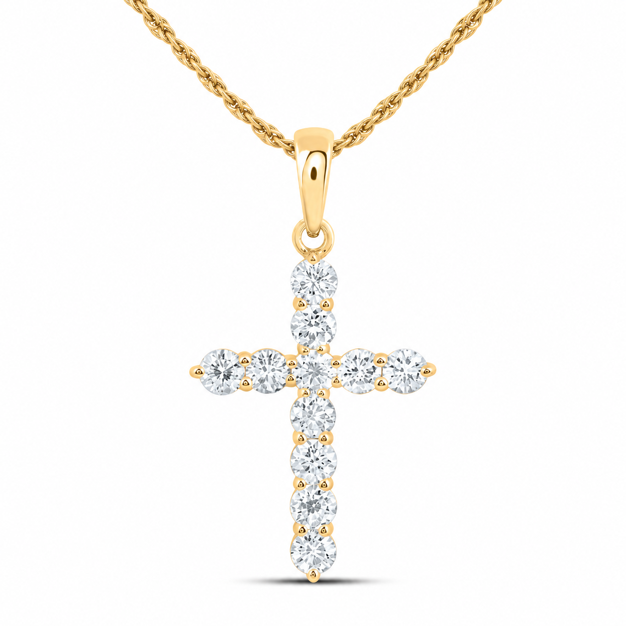 3/4 CTW Certified Lab-Grown Diamond Cross Pendant in 14K Yellow Gold