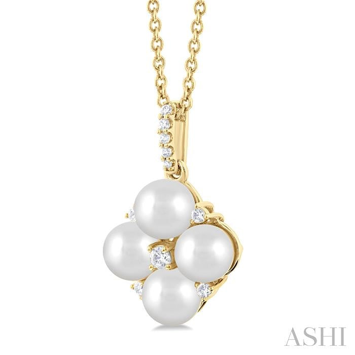 Fun Floral Cluster Pearl and Diamond Fashion Pendant in 10K Yellow Gold