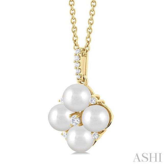 Fun Floral Cluster Pearl and Diamond Fashion Pendant in 10K Yellow Gold