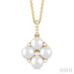 Fun Floral Cluster Pearl and Diamond Fashion Pendant in 10K Yellow Gold